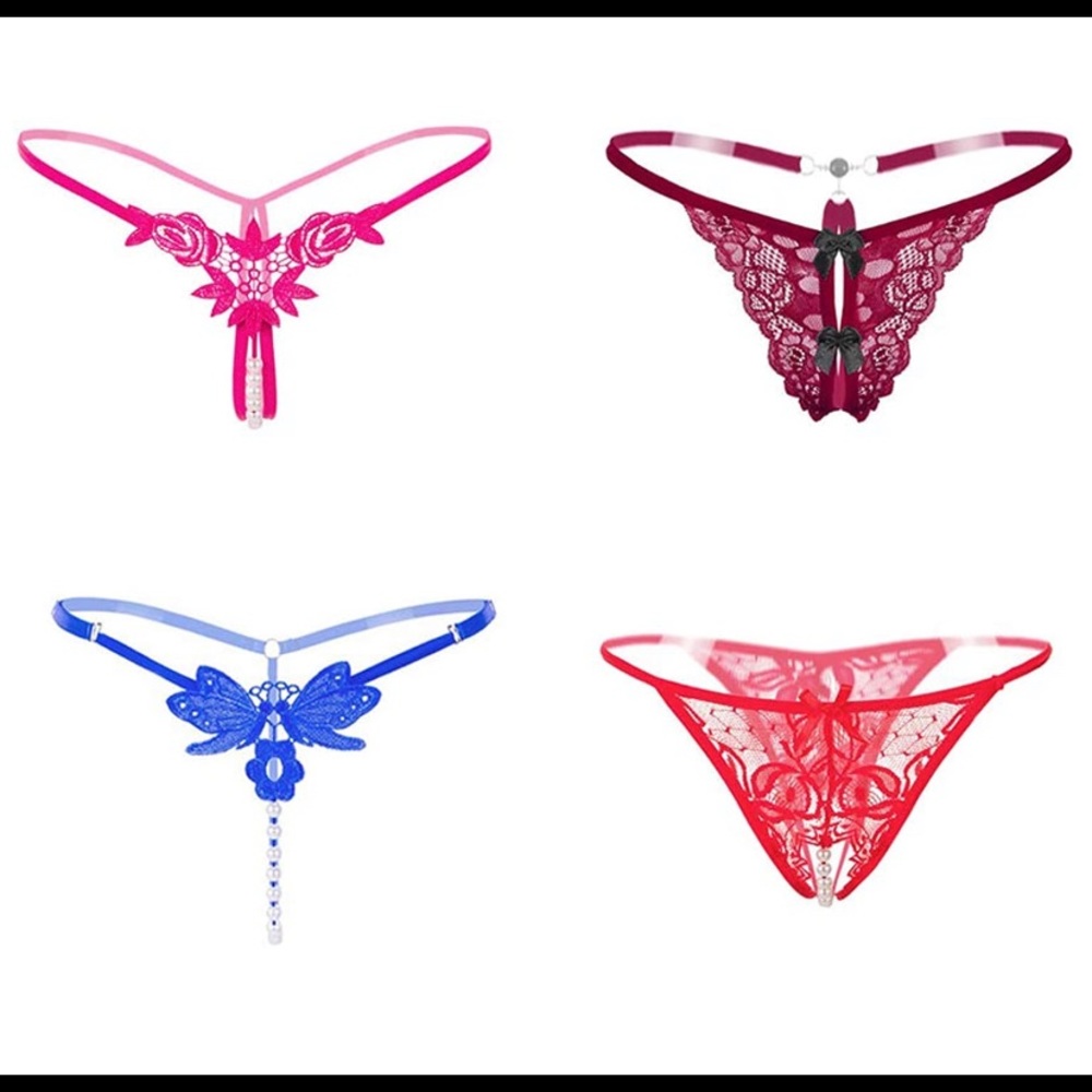 Sexy Lace Crotchless Gstring w/Pearls